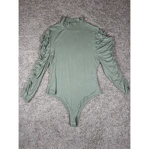Maverick Mock Neck Ruched Puff Sleeve Bodysuit Size‎ XL Sage Green Dressy Solid